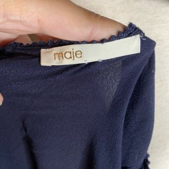 Maje Ronsard Crepe Lace Panel Cotton Shift Mini Dress‎ in Nuit 2 French Peasant - Picture 10 of 10